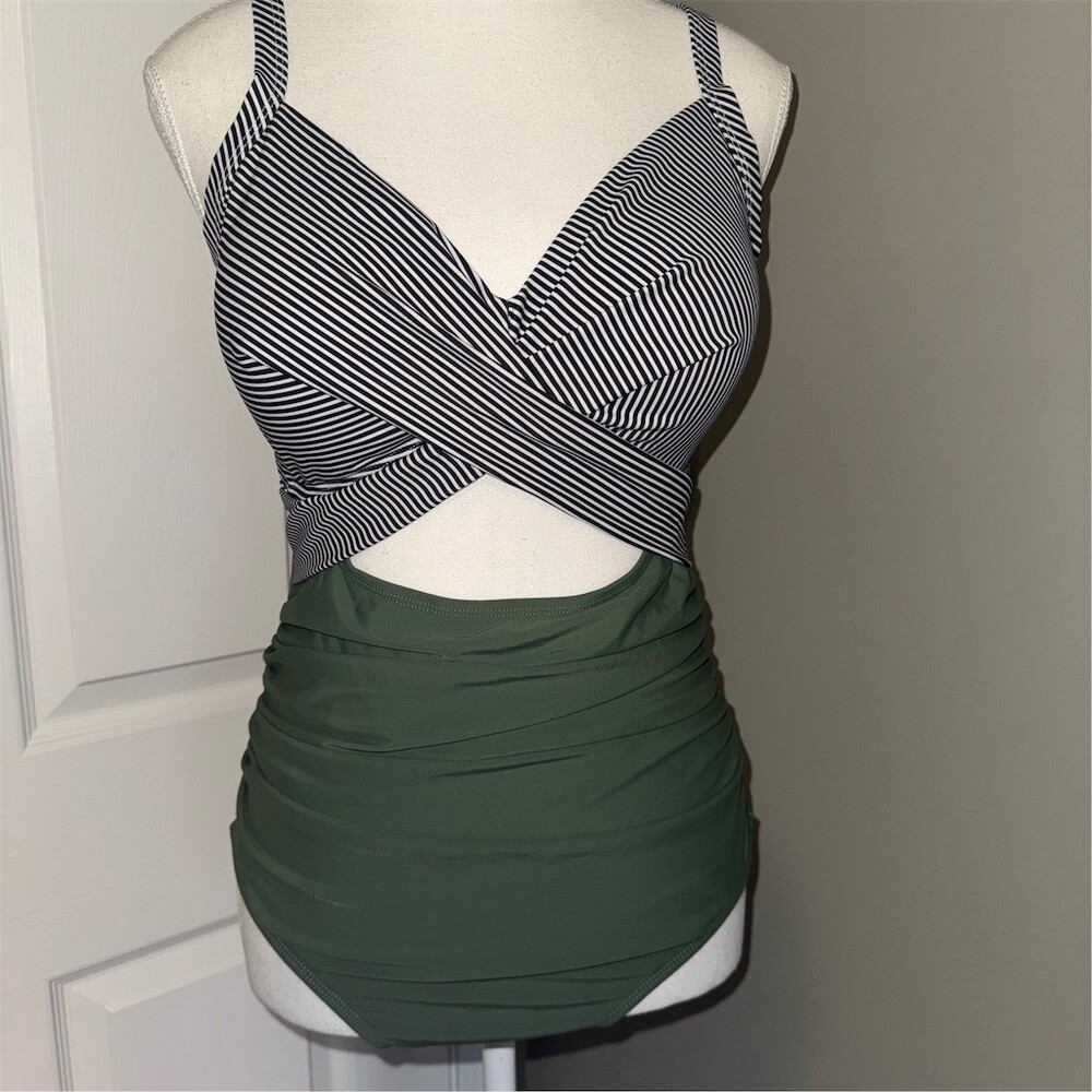 EOMENIE One Piece Swimsuit Womens Size L Tummy Control Cutout Tie Back‎